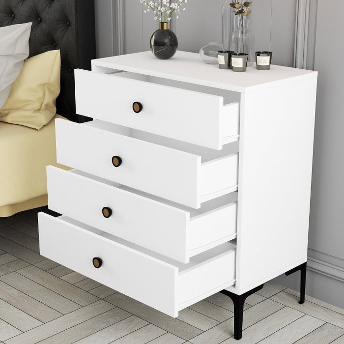 Hanah Home Lizbon 542 - Cómoda Blanca con 4 Cajones